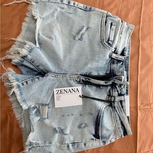 Zenana Outfitters Faded Blue Ripped Jean Shorts